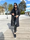 Oversize Deri Detay Kapitone Kadın Trençkot  - Siyah 