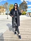 Oversize Deri Detay Kapitone Kadın Trençkot  - Siyah 
