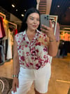 Oversize Düğümlü Renkli Desenli Kadın Gömlek - Pembe 
