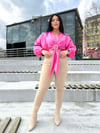 Oversize Gold Toka Detay İtalyan İpek Saten Bluz - Fuşya 