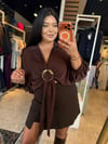 Oversize Gold Toka Detay Şifon Bluz - Kahve 