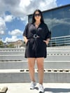 Oversize Gümüş Toka Detay Şortlu Ayrobin Kumaş Kadın İkili Takım -Siyah 