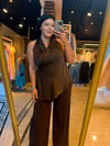 Oversize Halter Yaka Gold Toka Detay Kadın Bluz - Kahve 