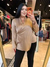 Oversize Halter Yaka Gold Toka Detay Kadın Bluz - A. Kahve 