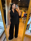 Oversize Halter Yaka Likralı Kadın Tulum - Siyah 