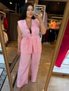 Oversize İp Bağlamalı Düğmeli Yelekli Kadın İkili Takım - Pembe 