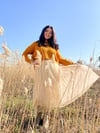 Oversize Kadın Örme Triko Crop Kazak - Hardal  