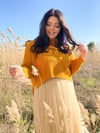 Oversize Kadın Örme Triko Crop Kazak - Hardal  