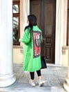 Oversize Kapitone Bohem Desenli Kadın Trençkot - Yeşil 