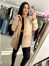Oversize Kapitone Cepli Düğmeli Kadın Şişme Mont - Krem 