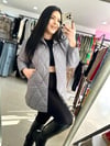Oversize Kapitone Kapüşonlu Cepli Kadın Şişme Mont - Gri 