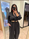 Oversize Koton Kumaş Bel Lastikli Kadın İkili Takım -  Siyah 