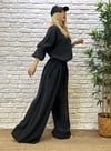 Oversize Koton Kumaş Bel Lastikli Kadın İkili Takım -  Siyah 