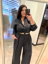 Oversize Koton Kumaş Bel Lastikli Kadın İkili Takım -  Siyah 