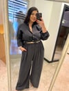Oversize Koton Kumaş Bel Lastikli Kadın İkili Takım -  Siyah 