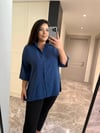 Oversize Koton Kumaş Kadın Gömlek - Lacivert 