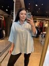 Oversize Koton Kumaş Kadın Gömlek - Mavi 