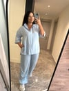 Oversize Koton Kumaş Kadın Gömlek - Mavi 
