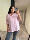 Oversize Koton Kumaş Kadın Gömlek - Pembe 