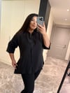 Oversize Koton Kumaş Kadın Gömlek - Siyah 