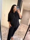 Oversize Koton Kumaş Kadın Gömlek - Siyah 