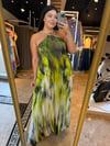 Oversize Kraşlı Batik Desen Bağlamalı Kadın Elbise - Yeşil 