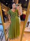 Oversize Kruvaze Volanlı Organze Kumaş Kadın Elbise - Haki 