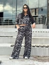 Oversize Leopar Desenli Kadın Eşofman Takım - Gri