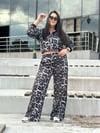 Oversize Leopar Desenli Kadın Eşofman Takım - Gri