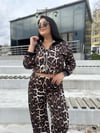 Oversize Leopar Desenli Kadın Eşofman Takım  - Camel