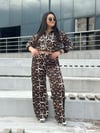 Oversize Leopar Desenli Kadın Eşofman Takım  - Camel