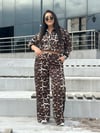 Oversize Leopar Desenli Kadın Eşofman Takım  - Camel
