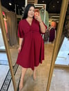 Oversize Likralı Krep Kumaş Ön Düğümlü Midi Kadın Elbise - Bordo 
