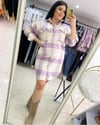 Oversize Oduncu Cep Detaylı Kısa Gömlek Elbise - Lila 