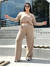 Oversize Pamuklu Broş Detay Kadın İkili Takım - Camel  