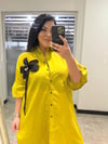 Oversize Pamuklu  İşlemeli Fırfır Detaylı Gömlek Elbise - Yeşil
