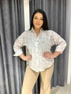 Oversize Pamuklu Krem Nakışlı Kadın Gömlek - Beyaz 