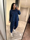 Oversize Pamuklu Modal Kumaş Batik Desen Şalvar Pantolonlu Kadın İkili Takım - Mavi 