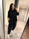 Oversize Pamuklu Modal Kumaş Batik Desen Şalvar Pantolonlu Kadın İkili Takım - Antrasit 