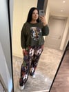 Oversize Pamuklu Modal Kumaş Renkli Desenli Kadın İkili Takım - Yeşil 