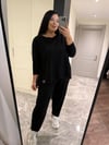 Oversize Pamuklu Modal Kumaş Şalvar Pantolonlu Kadın İkili Takım - Siyah 