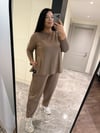 Oversize Pamuklu Modal Kumaş Şalvar Pantolonlu Kadın İkili Takım - Camel 