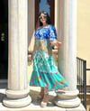 Oversize Patchwork Bohem Etnik Desenli Uzun Elbise - Mavi 