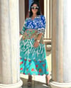 Oversize Patchwork Bohem Etnik Desenli Uzun Elbise - Mavi 
