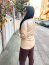 Oversize Şardonlu Deri Detaylı Kadın Sweatshirt - Camel 