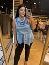 Oversize Saten Kumaş Degaje Yaka Kadın Bluz - Bebe Mavisi 