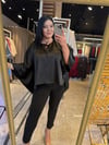 Oversize Saten Kumaş Rahat Kalıp Kadın Bluz - Siyah 