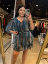 Oversize Şifon Kumaş Desenli Kadın Elbise - Mavi