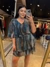 Oversize Şifon Kumaş Desenli Kadın Elbise - Mavi