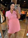 Oversize Taş Detaylı Kruvaze Bağlamalı Elbise - Pembe 